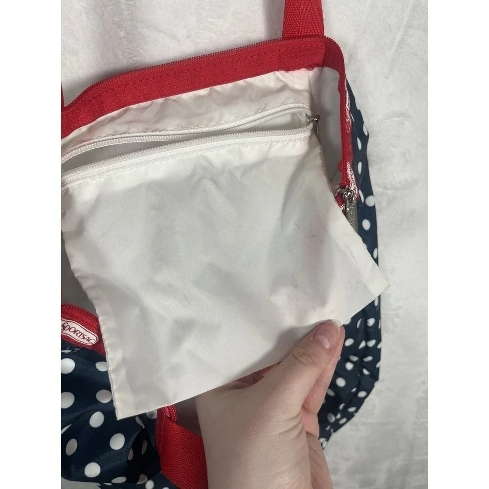 LeSportsac Tote Bag‎ Polka Dots Anchor Sequins Navy Red White Beach Nautical Zip